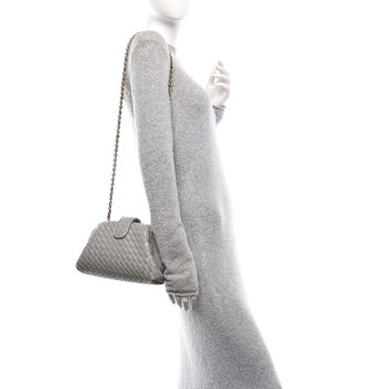 BOTTEGA VENETA Nappa Intrecciato Small The Lauren 1980 Clutch With Chain Sterling