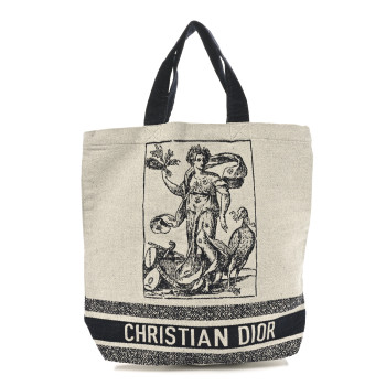 CHRISTIAN DIOR Canvas Print Cruise Tote Ivory Black