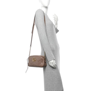 GUCCI Calfskin Matelasse Small GG Marmont Chain Shoulder Bag Porcelain Rose