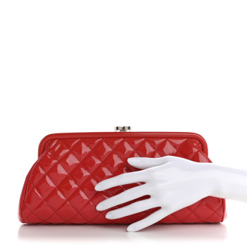 CHANEL Patent Quilted Timeless Clutch Red