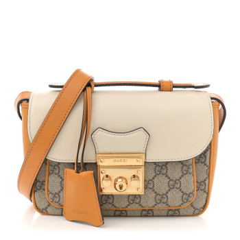 GUCCI GG Supreme Monogram Calfskin Mini Padlock Flap Pocket Shoulder Bag Beige Mystic White Sun Oil