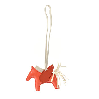 HERMES Milo Lambskin Grigri Rodeo Pegase Horse Bag Charm PM Orange Poppy Craie Terre Battue