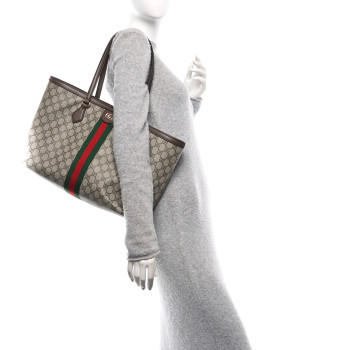 GUCCI GG Supreme Monogram Medium Ophidia Shopping Tote Brown