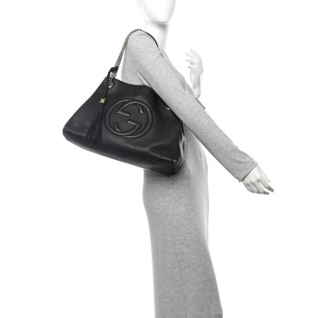 GUCCI Pebbled Calfskin Medium Soho Chain Shoulder Bag Black