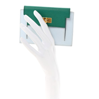 HERMES Epsom Tricolor Kelly Pocket Compact Wallet Vert Jade Bleu Brume Vert Bosphore