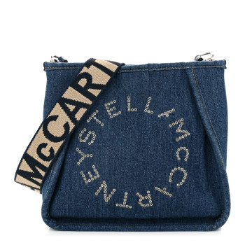 STELLA MCCARTNEY Eco Alter Denim Perforated Logo Mini Crossbody Blue