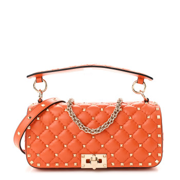 VALENTINO GARAVANI Calfskin Rockstud Spike Convertible Shoulder Bag Orange