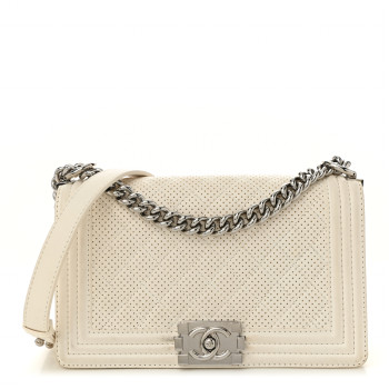 CHANEL Lambskin Perforated Medium Boy Flap White