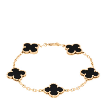 VAN CLEEF & ARPELS 18K Yellow Gold Black Onyx 5 Motifs Vintage Alhambra Bracelet