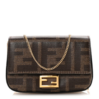 FENDI Glazed Fabric FF 1974 Nano Baguette Charm Mogano Panna