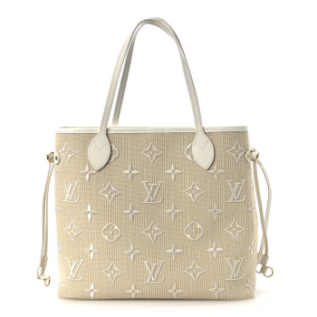 LOUIS VUITTON Cotton Monogram Embroidered Neverfull MM Beige White