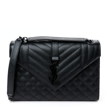 SAINT LAURENT Grain De Poudre Textured Mixed Matelasse Triquilt Medium Monogram Monochrome Satchel Black