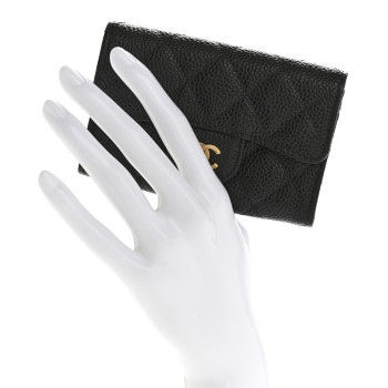 CHANEL Caviar Quilted Flap Card Holder Wallet Black