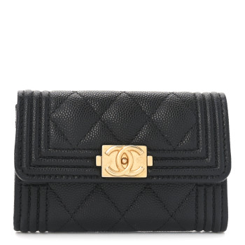 CHANEL Caviar Quilted Boy Flap Card Holder Black