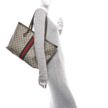 GUCCI GG Supreme Monogram Medium Ophidia Shopping Tote Brown