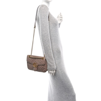 GUCCI Calfskin Matelasse Small GG Marmont Shoulder Bag Porcelain Rose