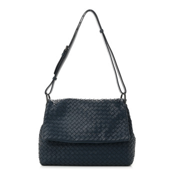 BOTTEGA VENETA Nappa Intrecciato Flap Shoulder Bag Blue