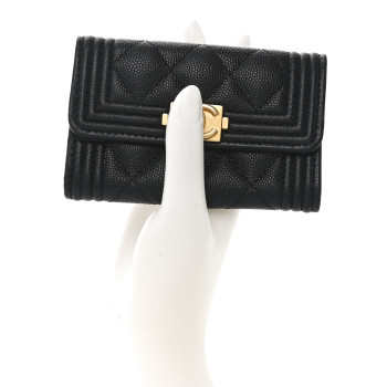 CHANEL Caviar Quilted Boy Flap Card Holder Black