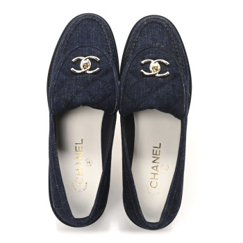 CHANEL Denim CC Turnlock Loafers 39.5 Dark Blue