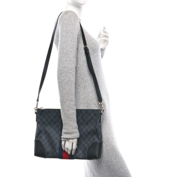 GUCCI Soft GG Supreme Monogram Appia Calfskin Web East West Messenger Bag Black Grey