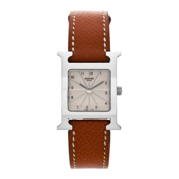 HERMES Stainless Steel Epsom 21mm Heure H Hour Quartz Watch Gold