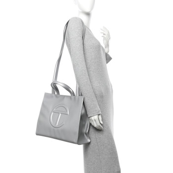 TELFAR Metallic Vegan Leather Medium Shopping Bag Silver