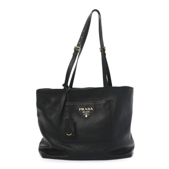 PRADA Vitello Daino Pocket Shopping Tote Black
