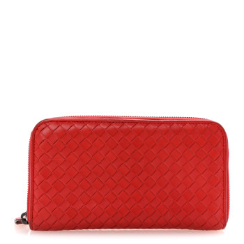 BOTTEGA VENETA Nappa Intrecciato Zip Around Wallet Red
