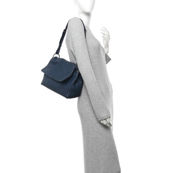 BOTTEGA VENETA Nappa Intrecciato Flap Shoulder Bag Blue