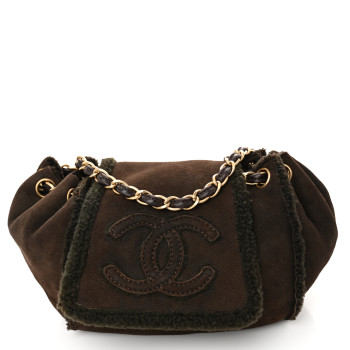 CHANEL Shearling Accordion Flap Brown