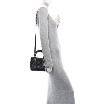 CHRISTIAN DIOR Lambskin Cannage Mini Lady Dior Black