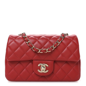 CHANEL Lambskin Quilted Mini Rectangular Flap Red