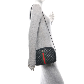 GUCCI Calfskin Web Trapuntata Small GG Shoulder Bag Black
