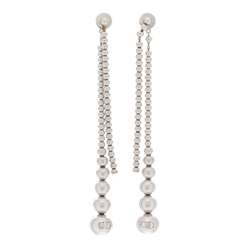 CHRISTIAN DIOR Metal Bead Drop Earrings Silver