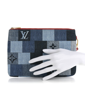 LOUIS VUITTON Denim Monogram Patchwork City Pouch Blue Rouge