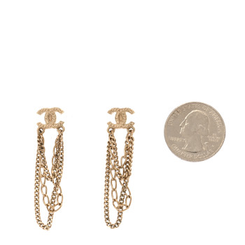 CHANEL Metal CC Chain Drop Earrings Gold