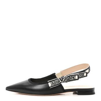 CHRISTIAN DIOR Calfskin Ribbon Embroidered J'Adior Slingback Ballet Flats 37 Black