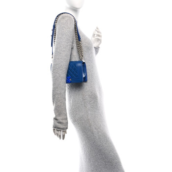 CHANEL Patent Calfskin Quilted Small Plexiglass Boy Flap Blue