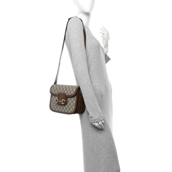 GUCCI GG Supreme Monogram Horsebit 1955 Shoulder Bag Beige Brown Sugar