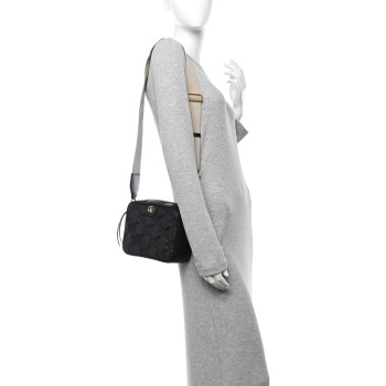 GUCCI Calfskin GG Matelasse Shoulder Bag Black Natural