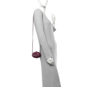 CHANEL Lambskin Quilted Oval Minaudiere Chain Clutch Purple