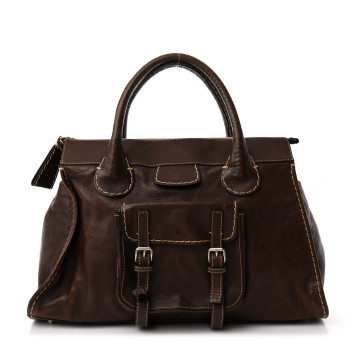 CHLOE Shiny Tanned Calfskin Large Edith Bag Brun