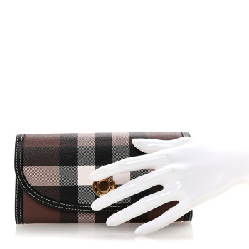 BURBERRY E-Canvas Check Continental Wallet Dark Birch Brown