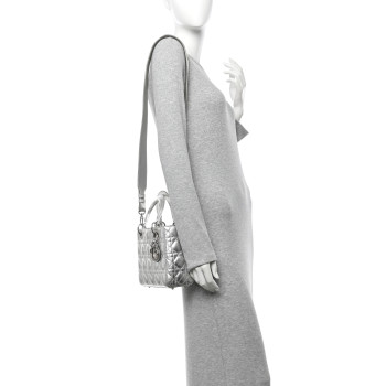 CHRISTIAN DIOR Metallic Grained Calfskin Cannage Small Lucky Badges My Lady Dior Silver