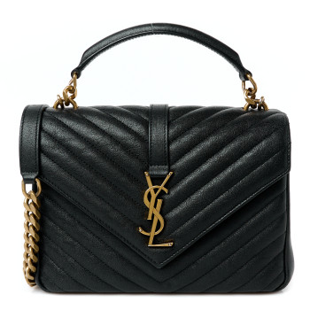SAINT LAURENT Sheepskin Matelasse Chevron Monogram Medium College Bag Black