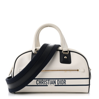 CHRISTIAN DIOR Calfskin Small Dior Vibe Zip Bowling Bag White