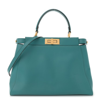 FENDI Vitello Morgan Fabric Jacquard Pequin Medium Peekaboo Iconic Satchel Lago Tobacco Black