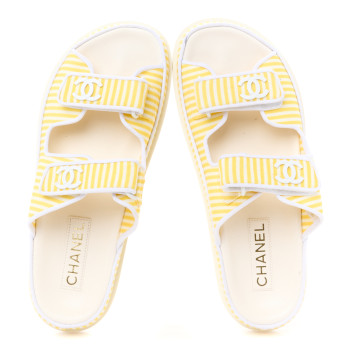 CHANEL Printed Calfskin Velcro Dad Flat Mules 40 White Yellow