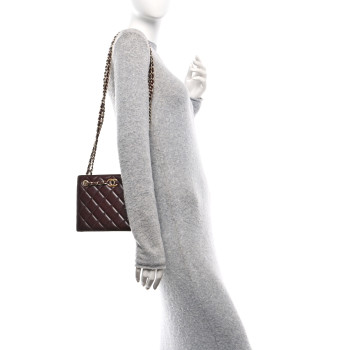 CHANEL Shiny Calfskin Quilted Small Shopping Bag Burgundy