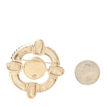 CHANEL Crystal Pearl Enamel CC Brooch Gold Pink